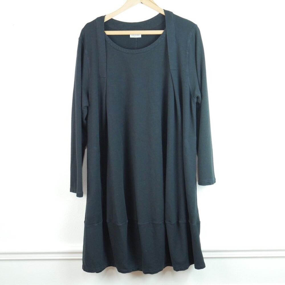 Cheyenne L XL Knit Tunic Dress Lagenlook Black Jersey‎ Knit Pockets Bubble Hem